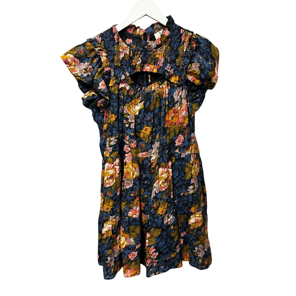 Sea New York Ines Navy Yellow Floral Print Flutter Sleeve Mini Dress Womens 6