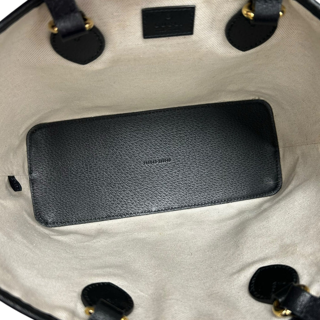 Gucci Black Leather Gold Interlocking GG Logo Ophidia Shopper Tote Bag