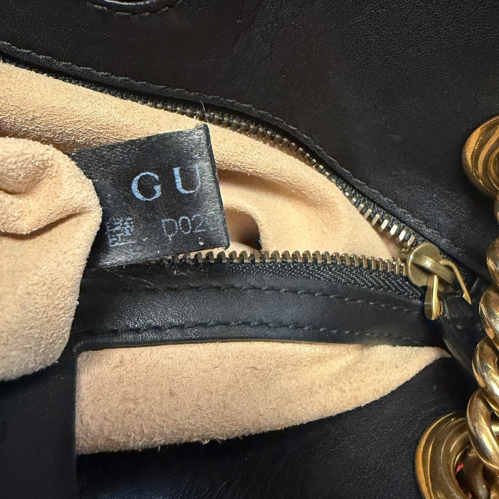 Gucci GG Marmont Black Quilted Leather Handbag Gold Toned Logo Classic Luxury