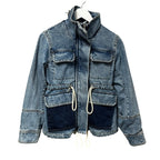 NWT CO Indigo Cropped Military Non Stretch Denim Utility Jacket Womens XS
