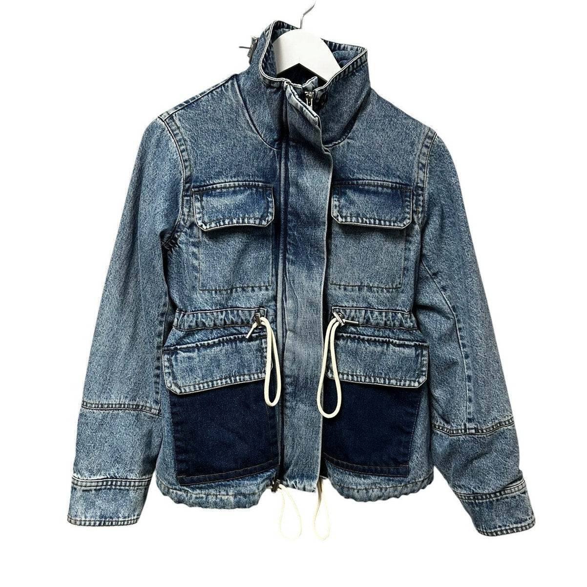 NWT CO Indigo Cropped Military Non Stretch Denim Utility Jacket Womens XS