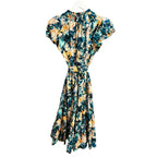 Ulla Johnson Teal Peach Delphinium Floral Print Ottilie Midi Dress Womens 4