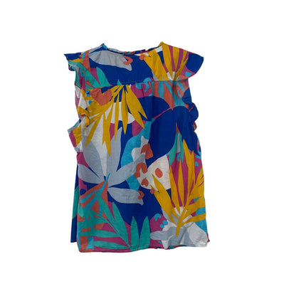 J. Crew Sleeveless Printed Ruffle Top Island Turquoise Neon Floral Print Small
