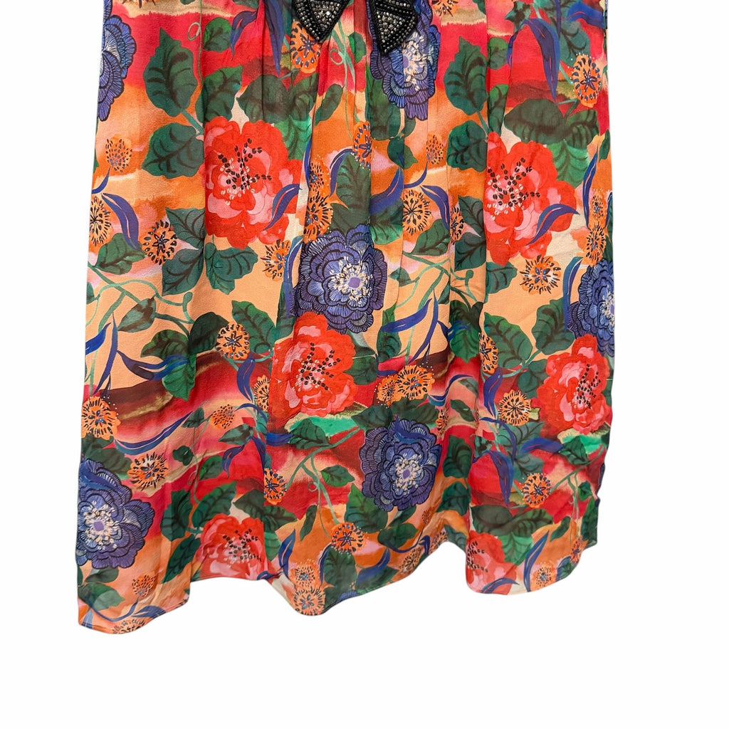 Saloni Jamie Short Dress Multi Dianthus Floral Black Bows Size 4 Romantic Fem