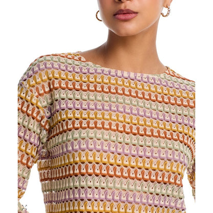 NWT Hilton Hollis Lilac Combo Crochet Textured Knit Top Womens Size Medium