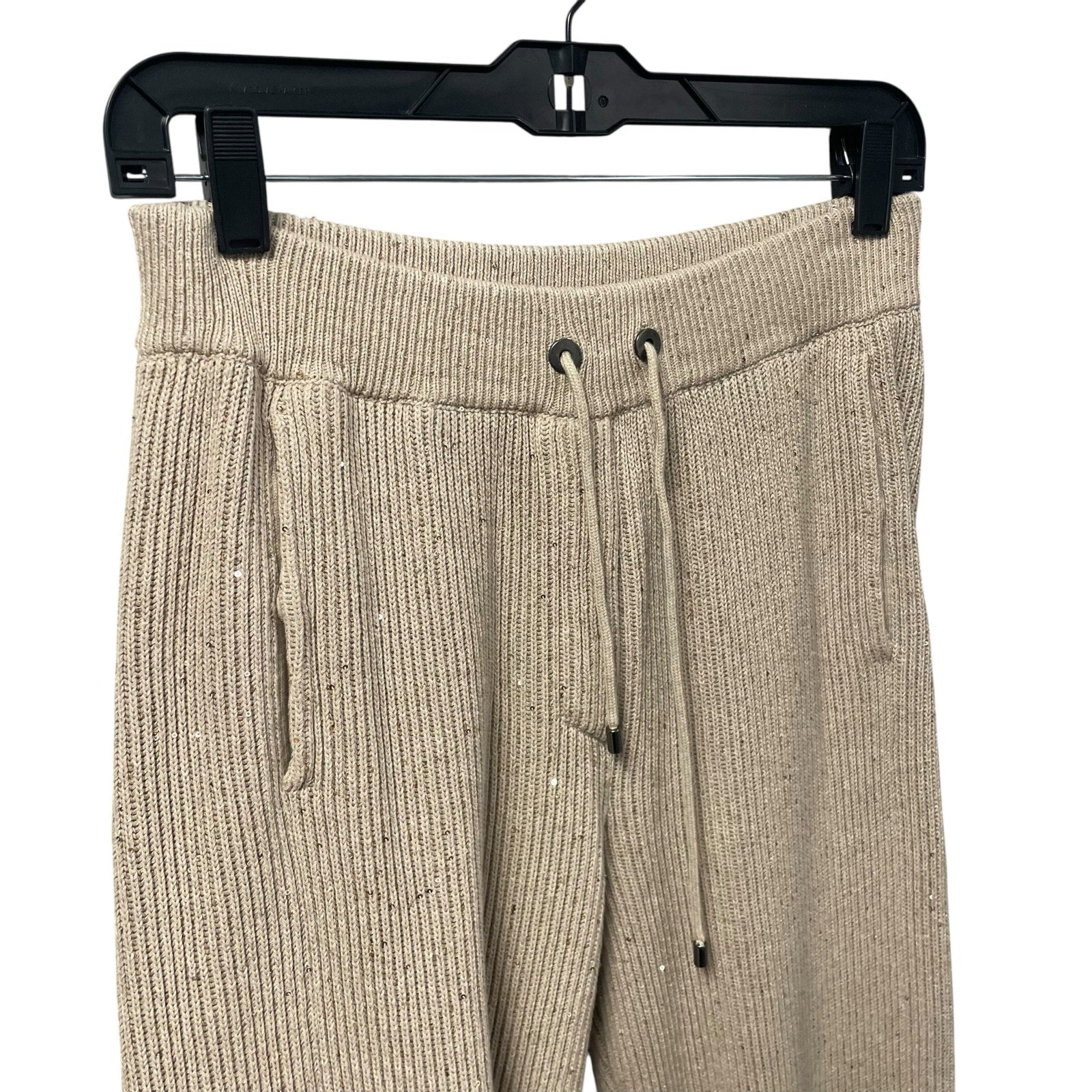 Brunello Cucinelli Dazzling Rib Knit Trousers in Neutral Beige Sequin Womens XS