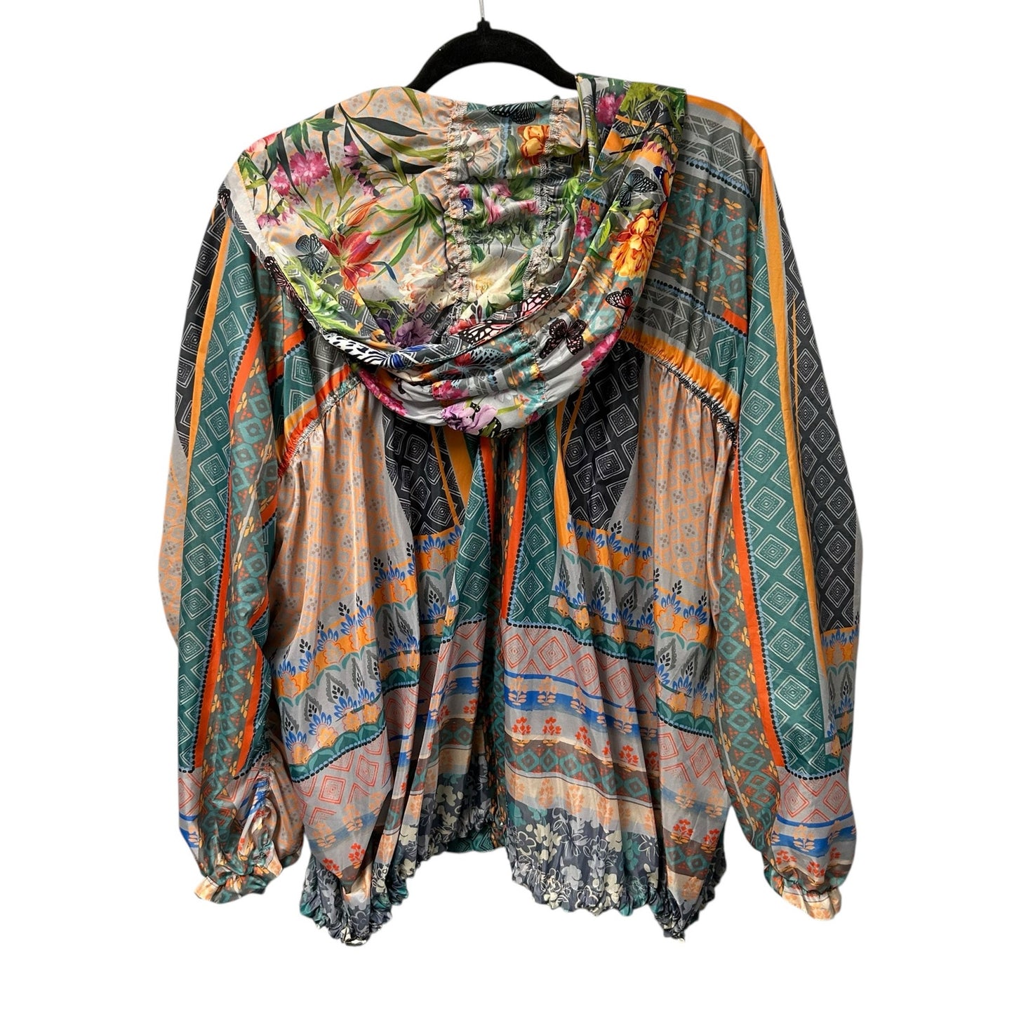 Johnny Was Multicolor Mixed Print Patchwork Hooded Anorak Jacket Womens Medium