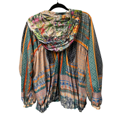 Johnny Was Multicolor Mixed Print Patchwork Hooded Anorak Jacket Womens Medium
