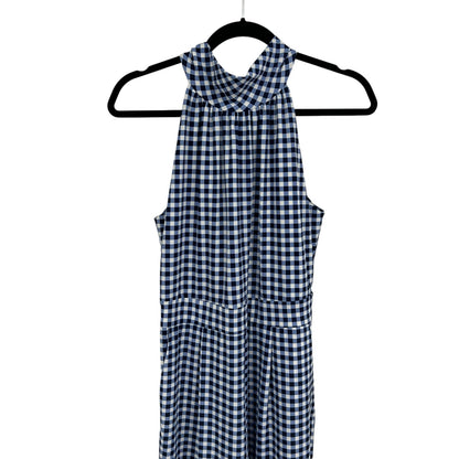 NWT Jude Connelly Gingham Navy White Isabelle Mock Neck Jumpsuit Womens Small