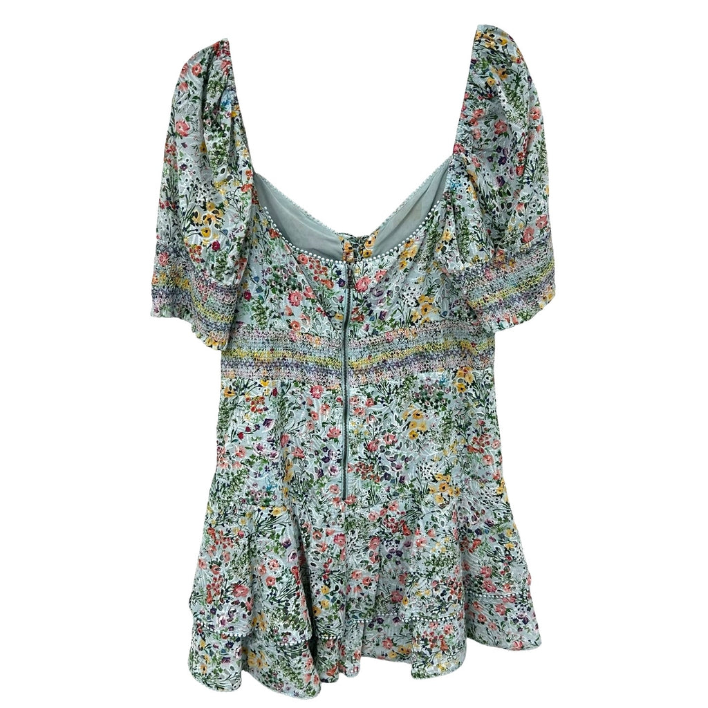 Alice + Olivia Crawford Floral Print Embroidered Cotton Mini Dress Womens 14