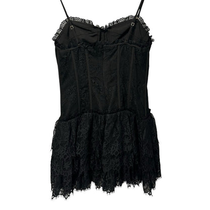 NWT $595 LoveShackFancy Black Lace Bustier Carlene Mini Dress Womens Size 2