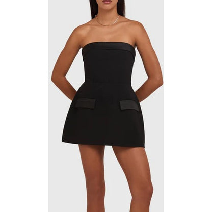 NWT Amanda Uprichard Lucienne Skort Romper Black Satin Trim Strapless Size Small