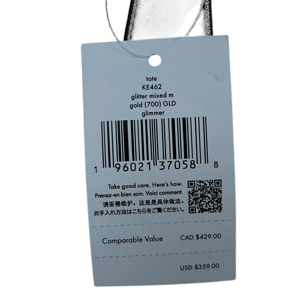 NWT Kate Spade Gold Glimmer Double Handle Top Zip Tote Bag