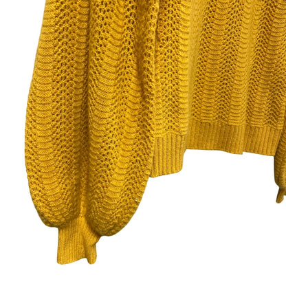 Ulla Johnson Pure Cashmere Ruffle Neck Open Knit Sweater Dark Yellow Size Small