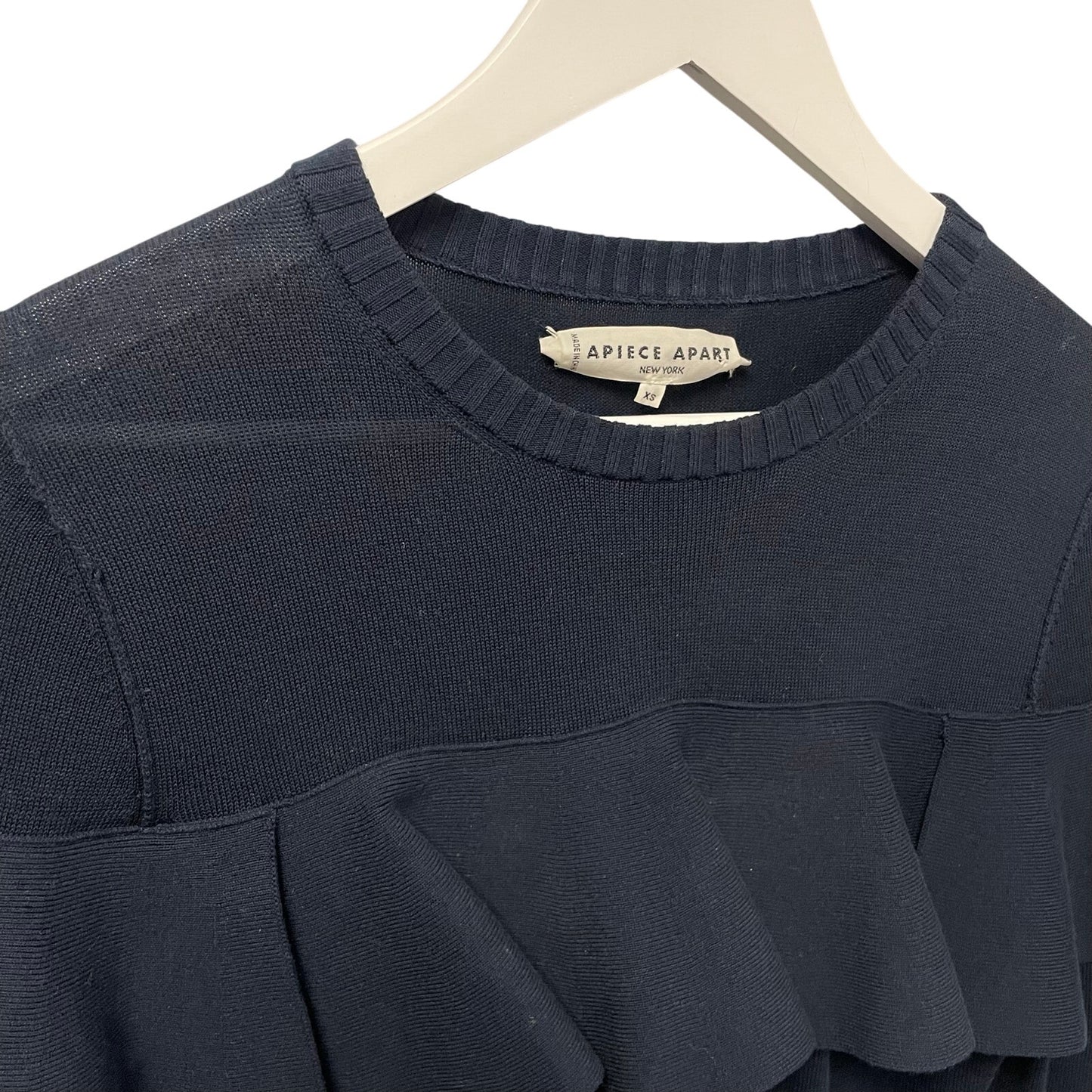 Apiece Apart Navy Ruffle Accent Knit Sweater Womens Size XS