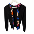 NWT Emilio Pucci Marmo Silk Collar Wool Jumper Sweater Black Tie Back Size Small