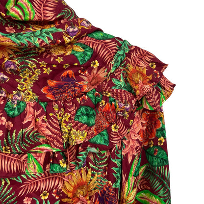Farm Rio Multicolor Tropical Print Ruffle Long Sleeve Bodycon Dress Small
