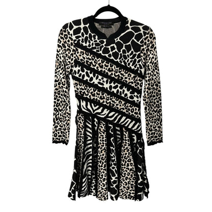 Shanghai Tang Black White Tan Mixed Animal Print Long Sleeve Dress Womens Small