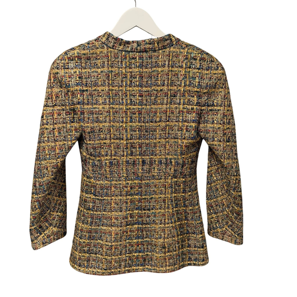 NWT Chanel 2019 Gold Blue Green Tweed Button Front Jacket Womens FR 36 / US 4