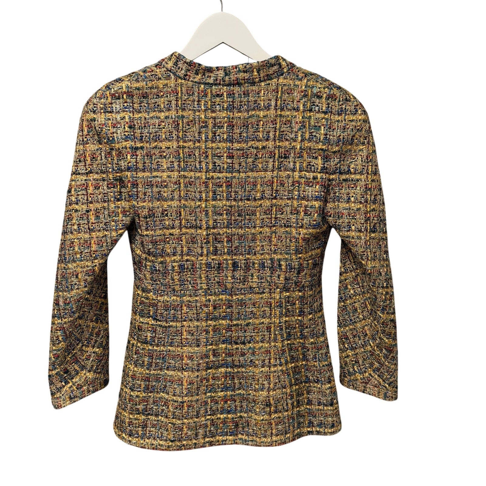 NWT Chanel 2019 Gold Blue Green Tweed Button Front Jacket Womens FR 36 / US 4
