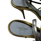 Valentino Garavani Gold Silver Black Nodine 100mm Sandals Womens 39 / US 9