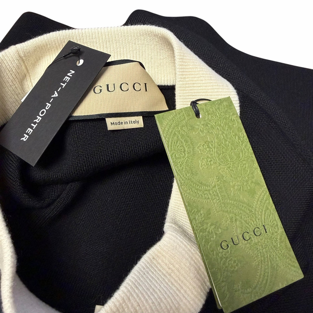 NWT Gucci Wool Knit Midi Skirt Black Ivory GG Logo Embroidered Womens XXS