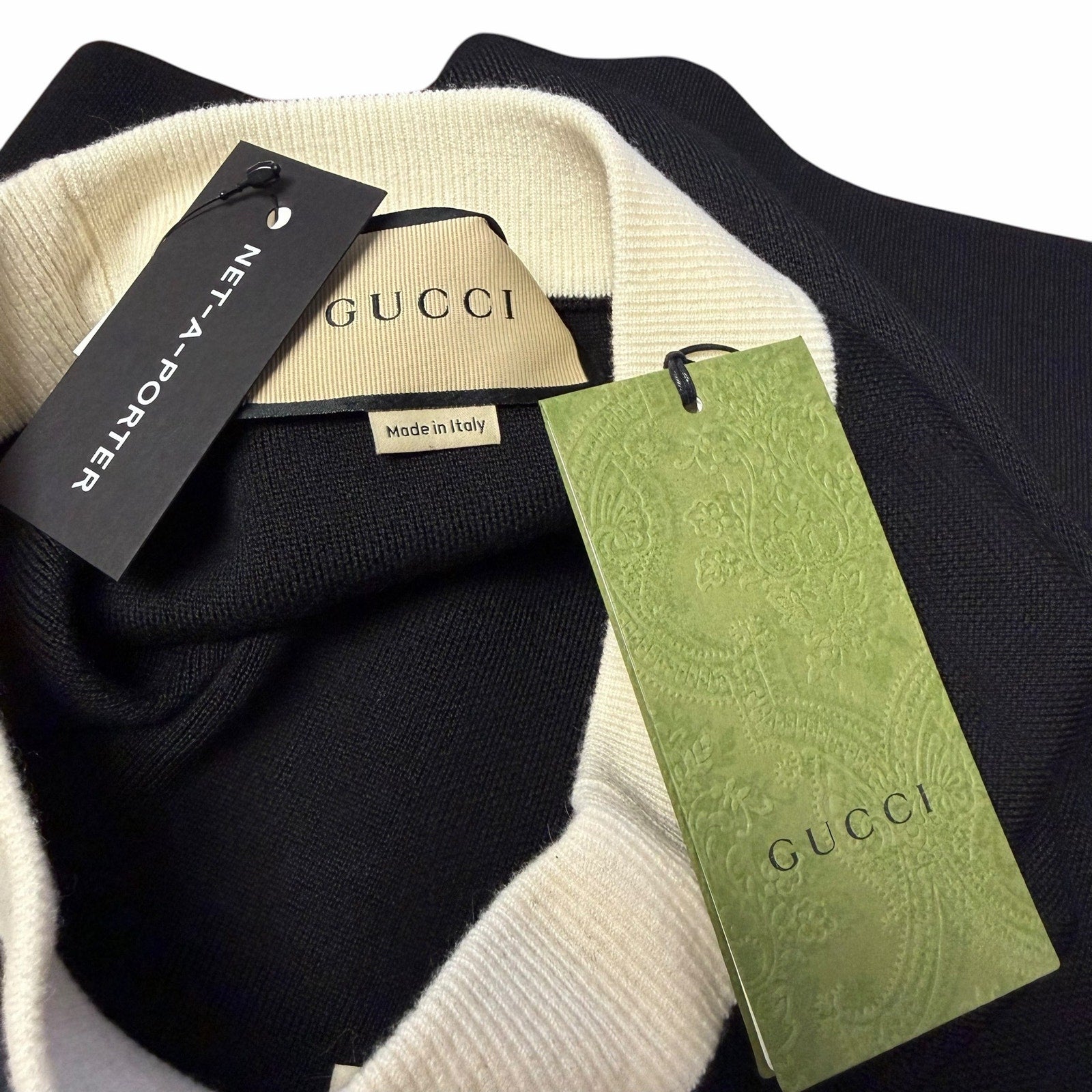 NWT Gucci Wool Knit Midi Skirt Black Ivory GG Logo Embroidered Womens XXS