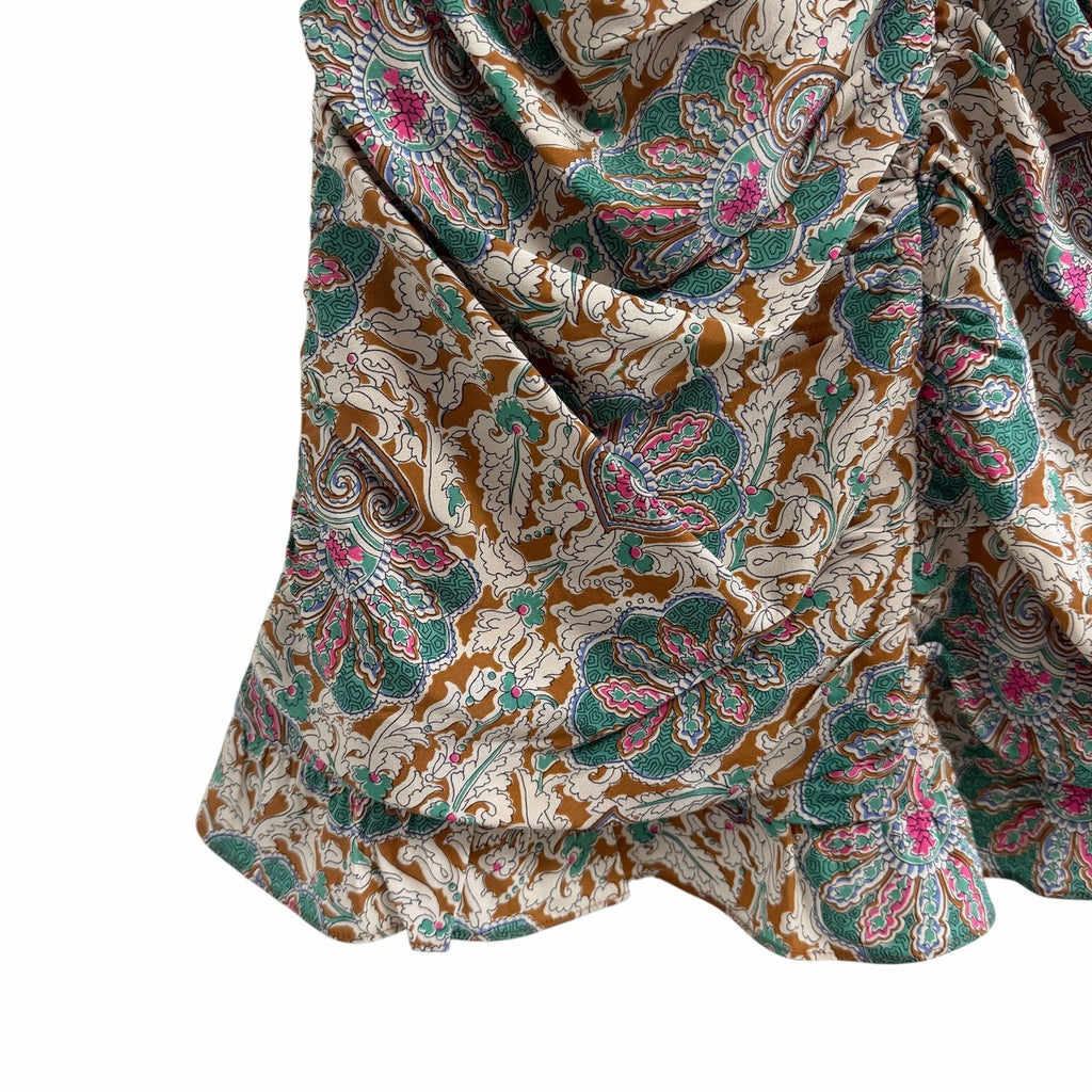Veronica Beard Lozano Ruched Printed Silk Blend Crepe Mini Dress Womens 12