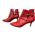 Valentino Garavani Red Leather Rockstud Buckle Accents Boots Size 39 / US 9