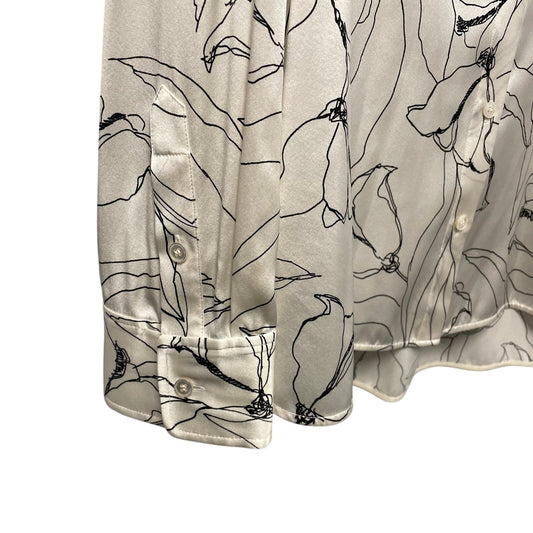 St. John Ivory Black Floral Print Silk Blend Long Sleeve Button Up Womens 18
