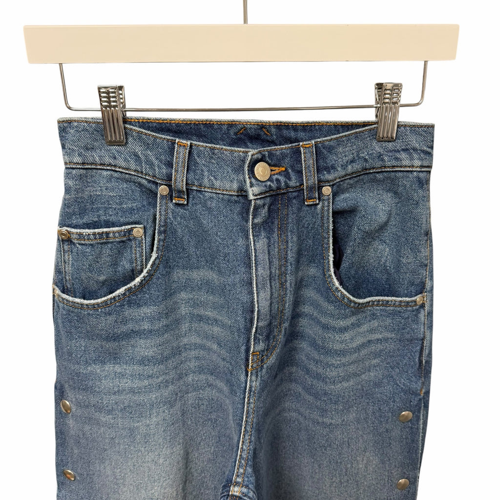 Stella McCartney Studded Snap Blue Denim Loose Bootcut Jeans Womens Size 24