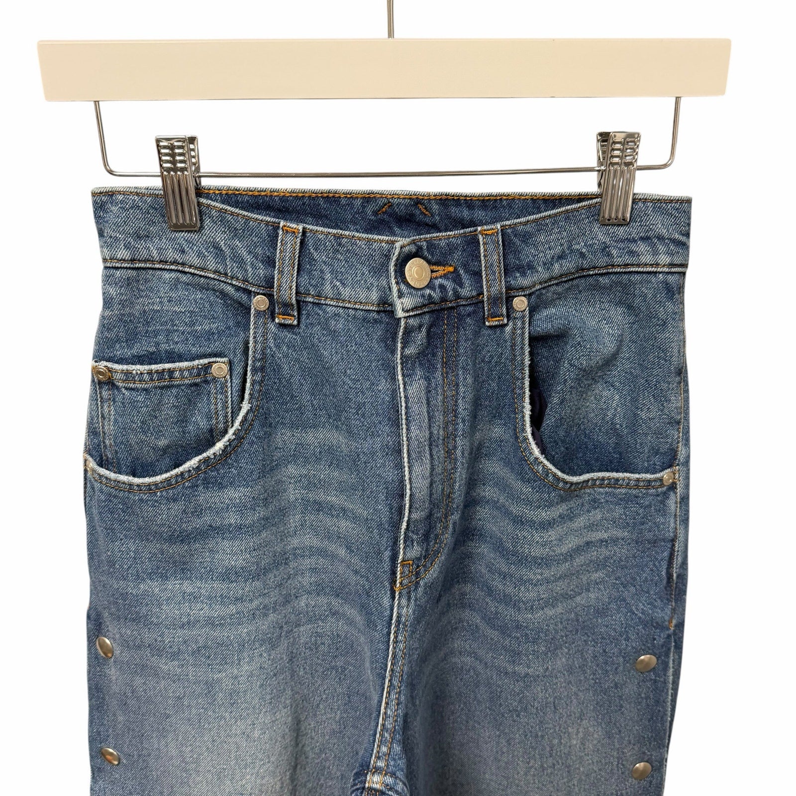 Stella McCartney Studded Snap Blue Denim Loose Bootcut Jeans Womens Size 24