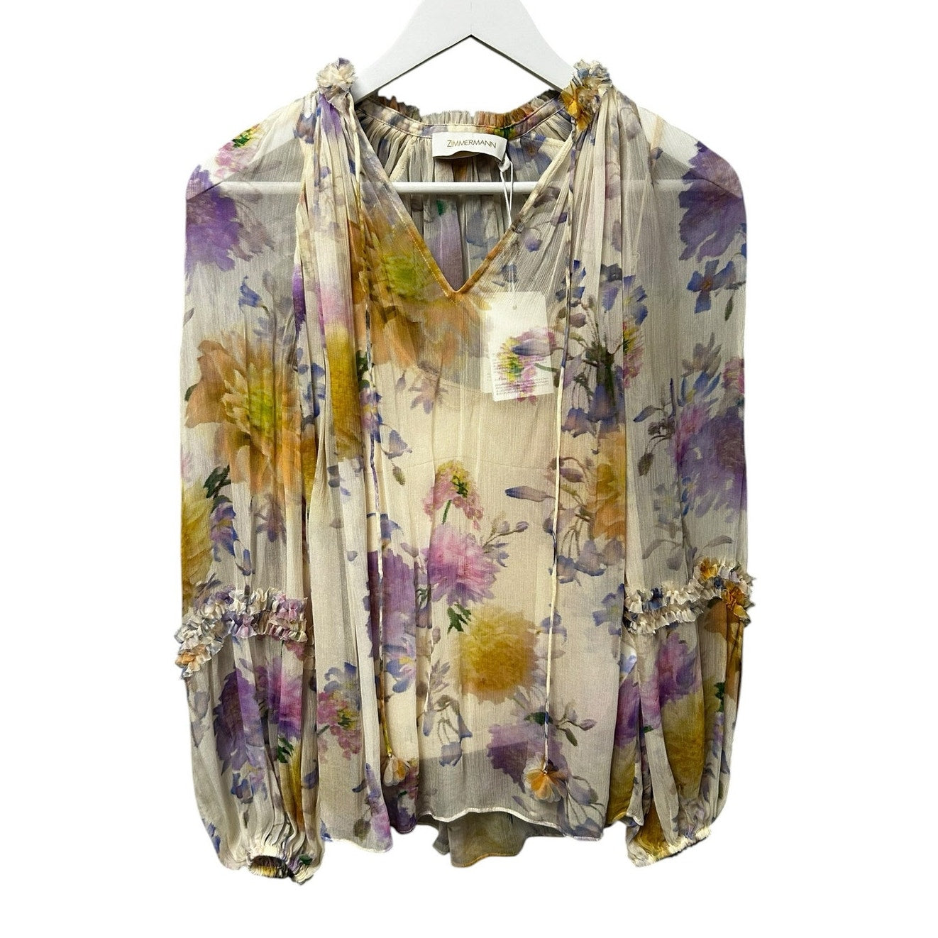 NWT Zimmermann Cream Dahlia Luna Ruffle Billow Blouse Womens US 4