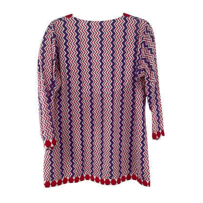 Gretchen Scott V Neck 3/4 Sleeve 100% Cotton Red Purple Geo Print Top Large