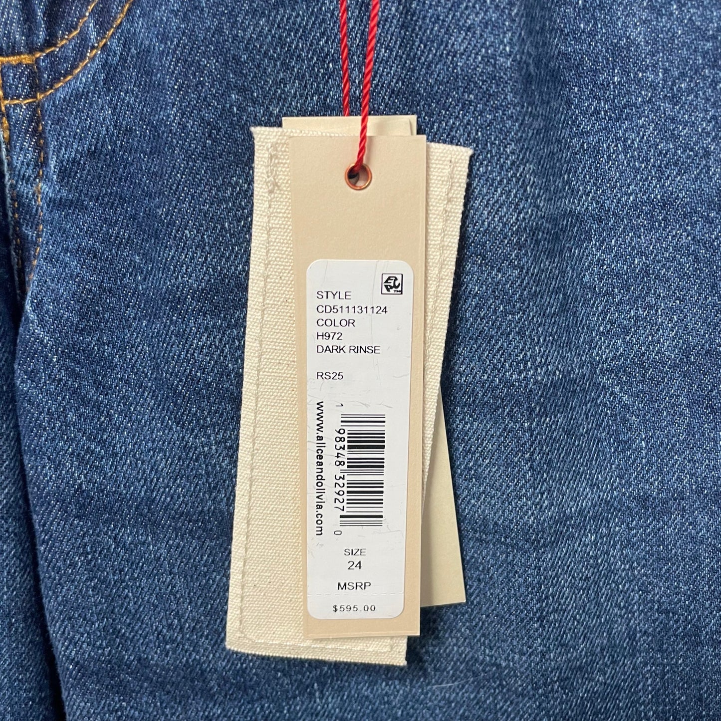 NWT Alice + Olivia Amazing Low Rise Baggy Jean Dark Rinse Star Embellished 24