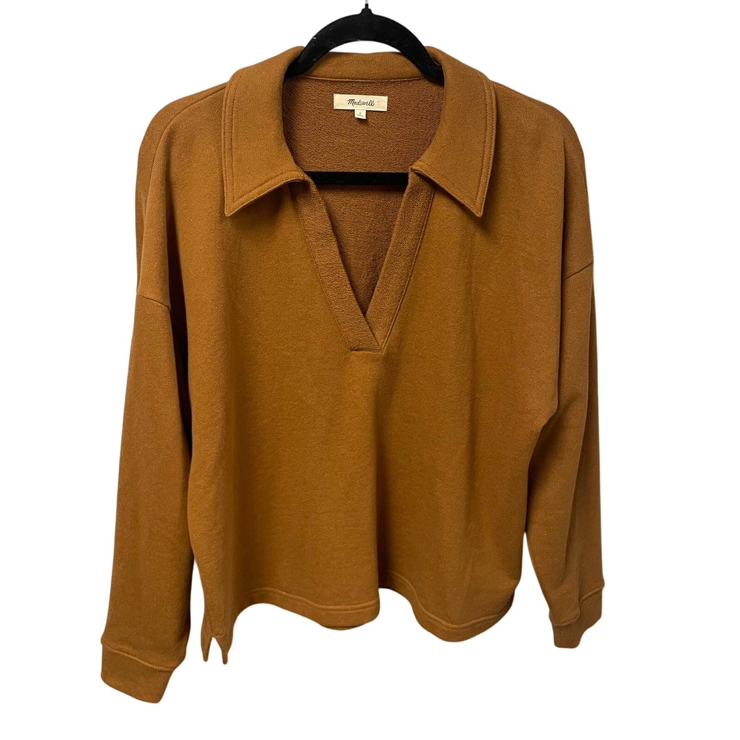 Madewell Cotton Hemp Oversized Polo Sweatshirt in Dried Acorn Brown Womens Small