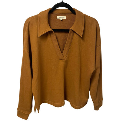 Madewell Cotton Hemp Oversized Polo Sweatshirt in Dried Acorn Brown Womens Small