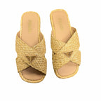 Prada Raffia Criss Cross Slide Sandal Neutral Logo Emblem Size 39 / US 9 Luxury