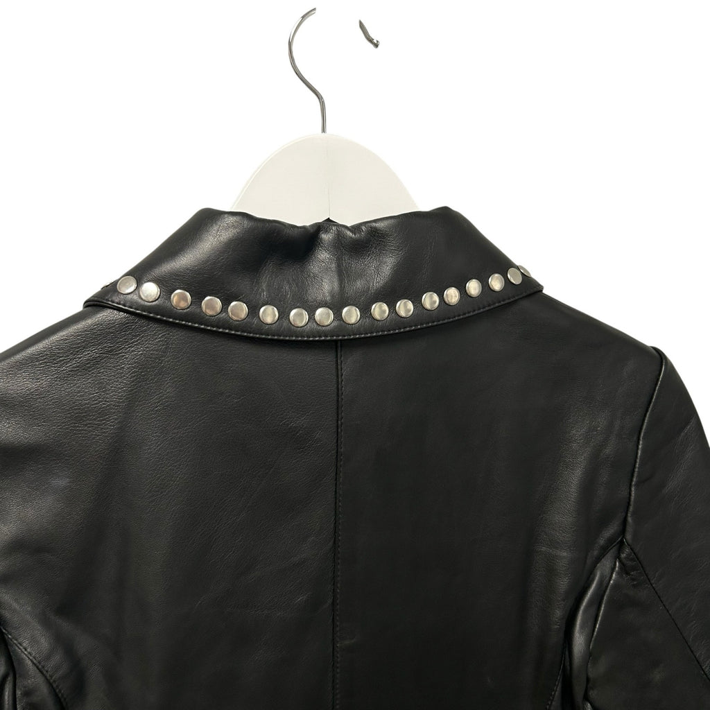 Alexa Chung Black Silver Studded Front Zip Nappa Leather Jacket UK 8 / US 2-4