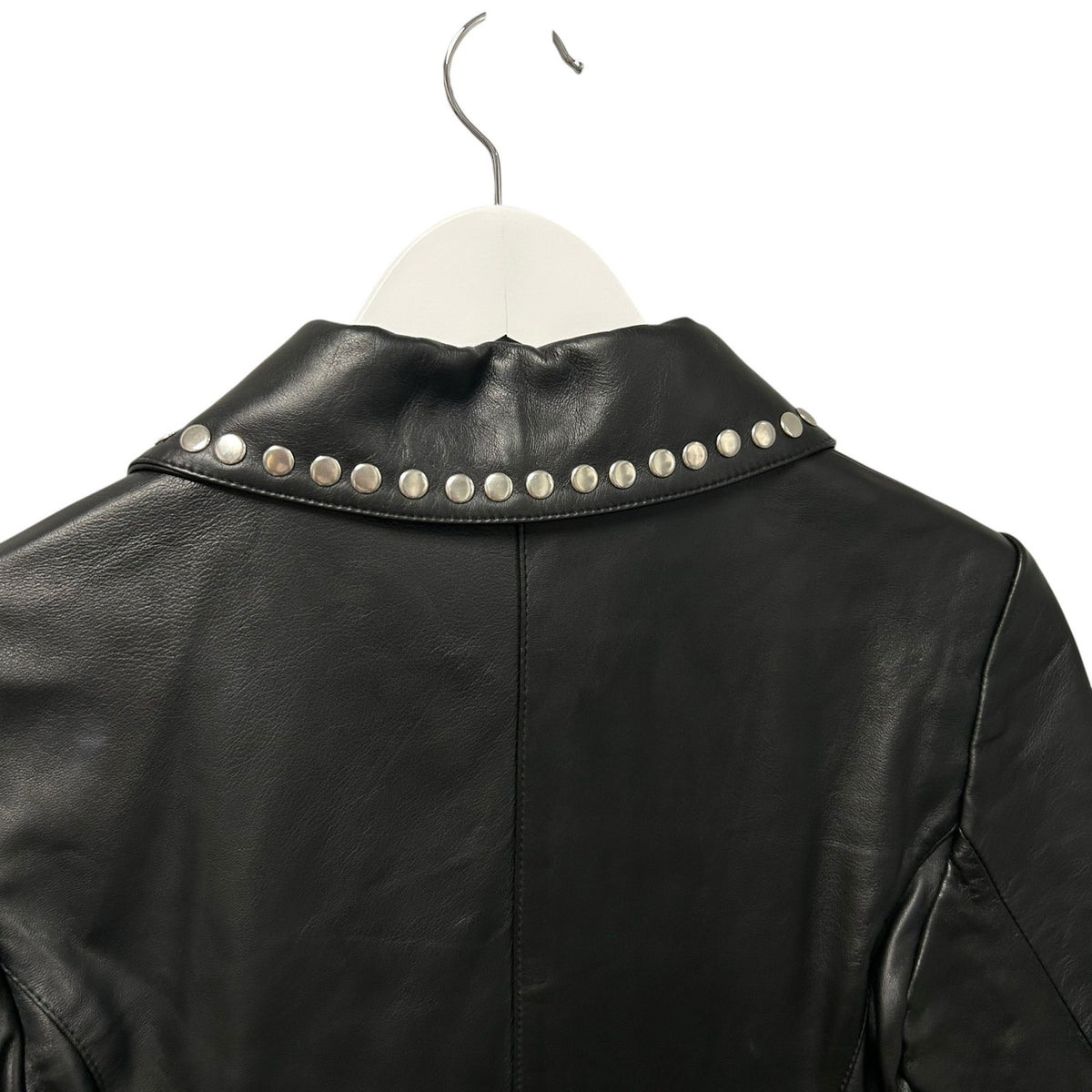 Alexa Chung Black Silver Studded Front Zip Nappa Leather Jacket UK 8 / US 2-4