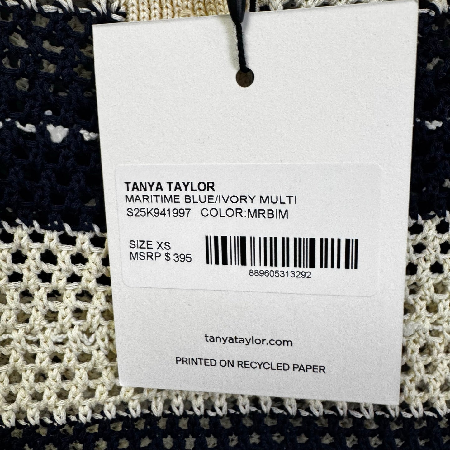 NWT Tanya Taylor Ivory Navy Long Sleeve Quinn Cotton Knit Sweater Womens X-Small