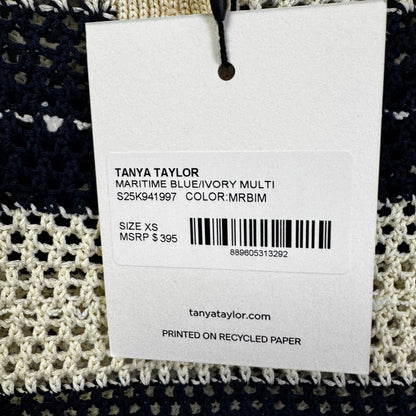 NWT Tanya Taylor Ivory Navy Long Sleeve Quinn Cotton Knit Sweater Womens X-Small