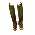 Gucci Slim Horsebit Accent Tall Boots Green Suede Womens Size 39 / US 9 Luxury