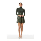 Alice + Olivia Green Chara Vegan Leather Turtleneck Mini Dress Womens 4