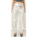 NWT Ganni Foil Denim Stary Pant Bright White Metallic Silver Size 25 Retro Party