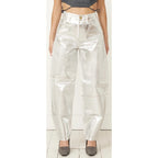 NWT Ganni Foil Denim Stary Pant Bright White Metallic Silver Size 25 Retro Party