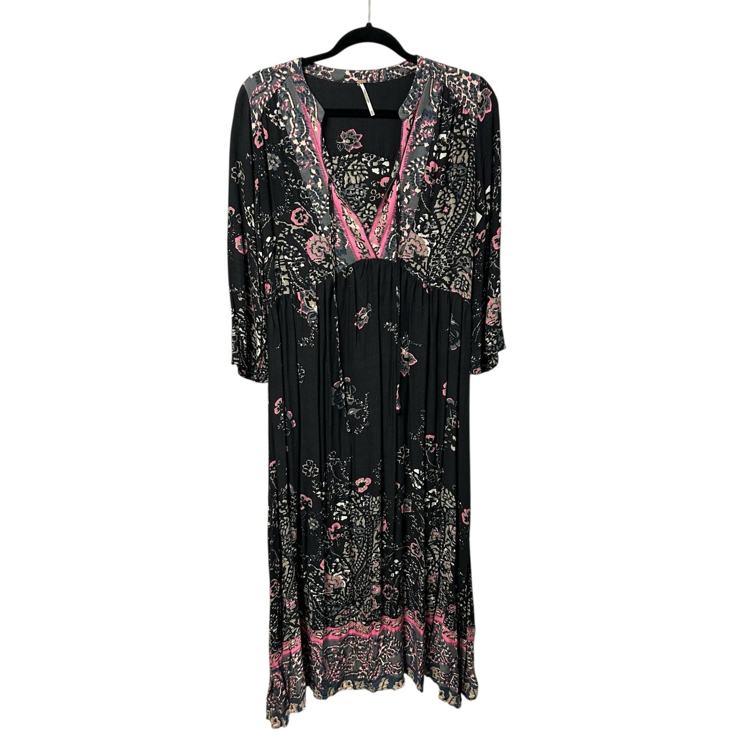 Free People Black Pink Floral Print If You Only Knew Midi Dress Womens Size XS