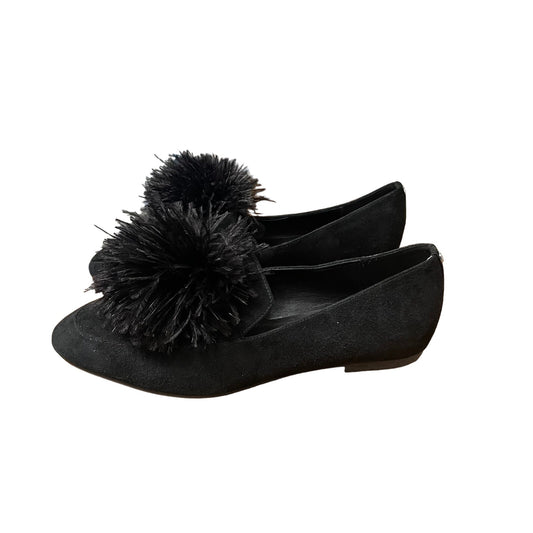 Michael Kors Black Leather Slip On Fara Pom Pom Loafers Womens 10