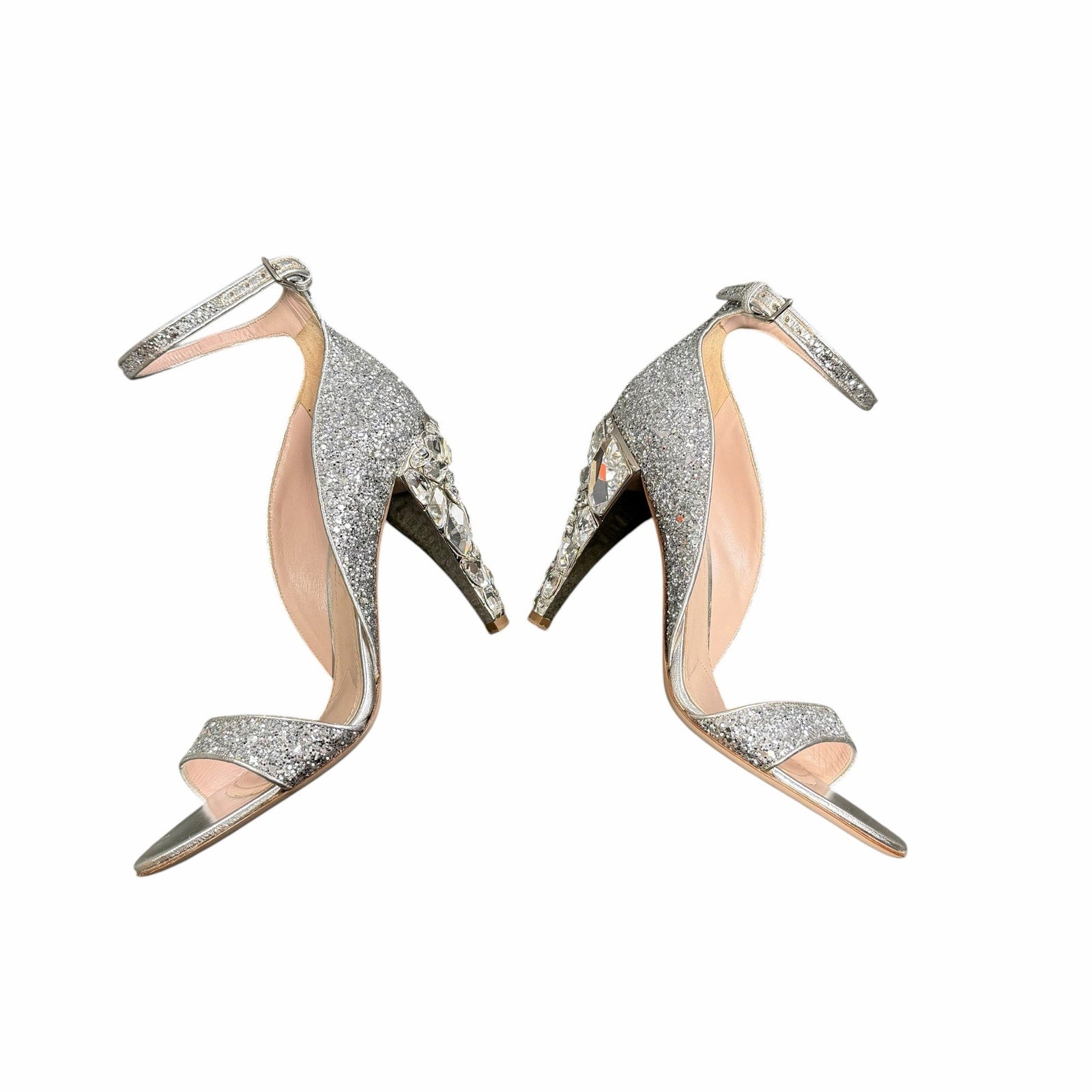 Miu Miu Swarovski Crystal Embellished Glitter Leather Sandals Size 39.5 / US 9.5