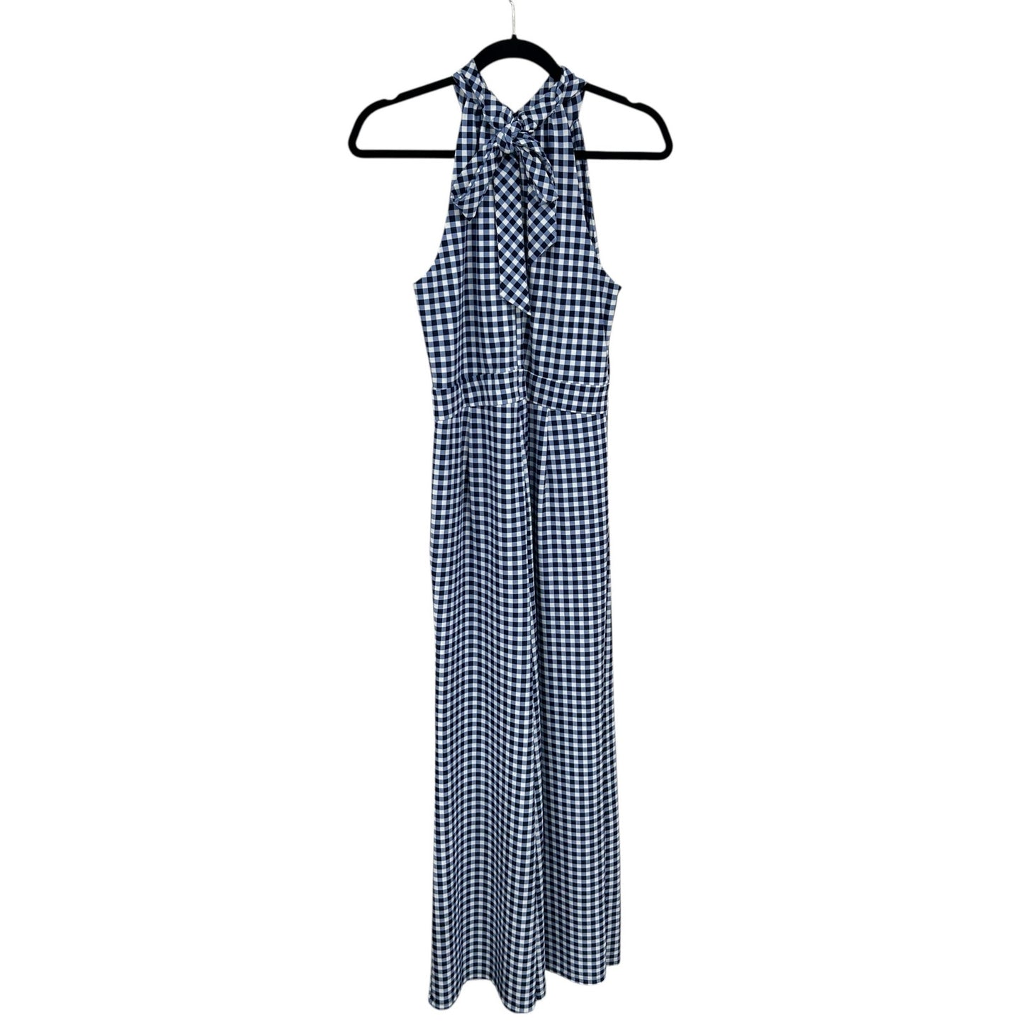 NWT Jude Connelly Gingham Navy White Isabelle Mock Neck Jumpsuit Womens Small